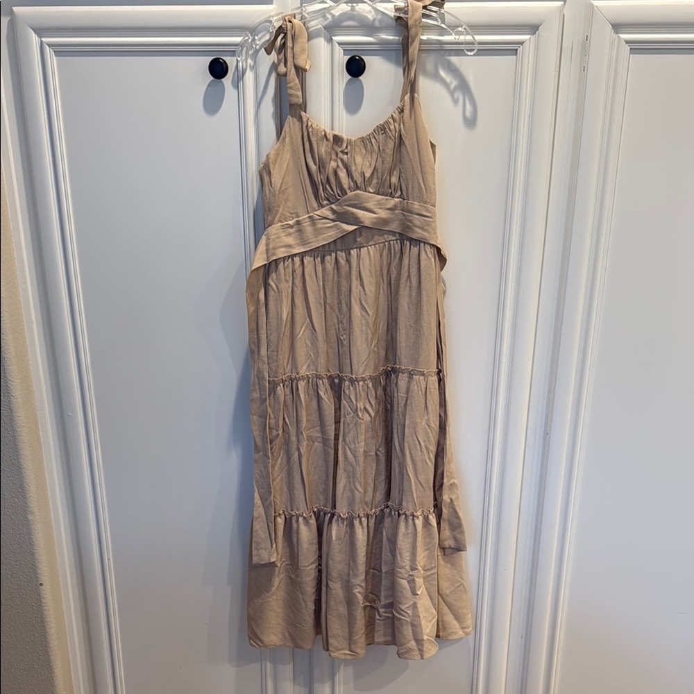 Beige Tiered Midi Dress